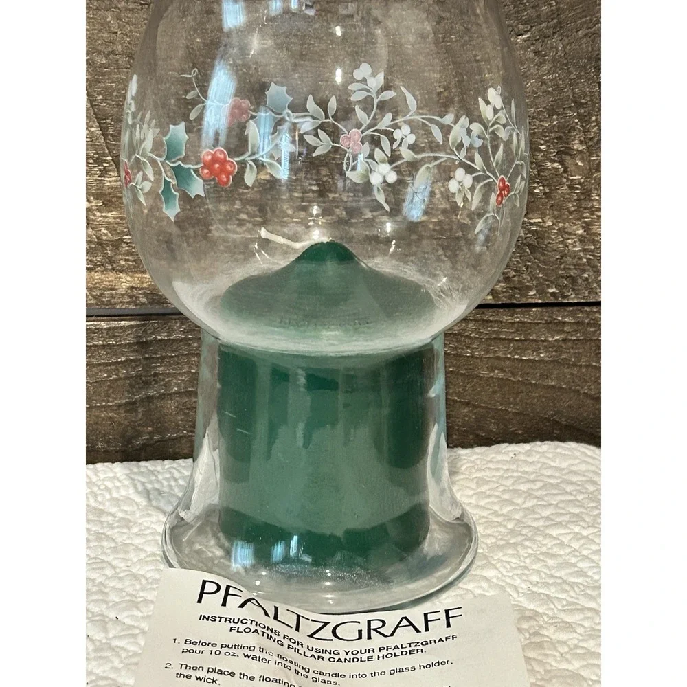 Pfaltzgraff Winterberry Hurricane Lamp Floating Candle Christmas -‎